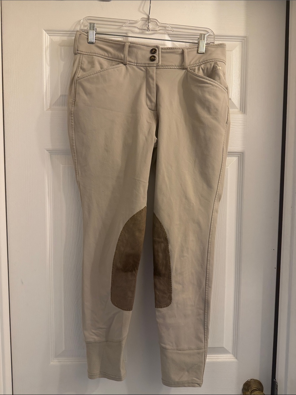 Women’s Beige RJ Classics Riding Breeches with Brown Knee Patches